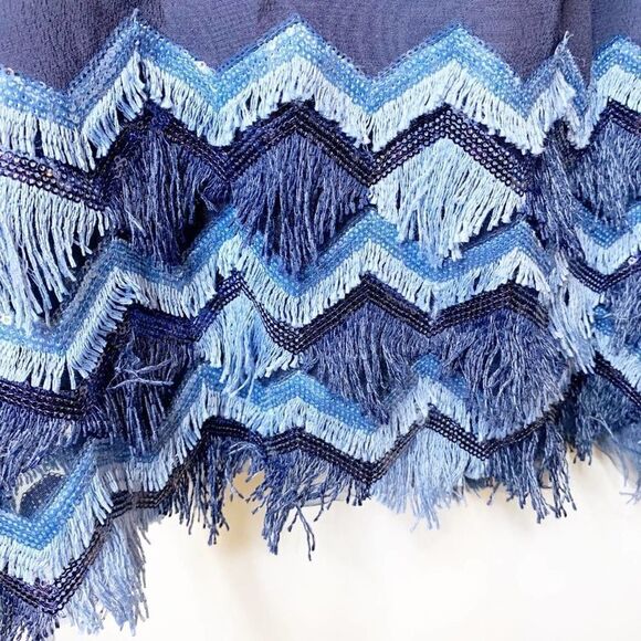 Maeve Womens Navy Fringe Hem Sleeveless Round Neck Cocktail Shift Dress Size 2 - Picture 4 of 10